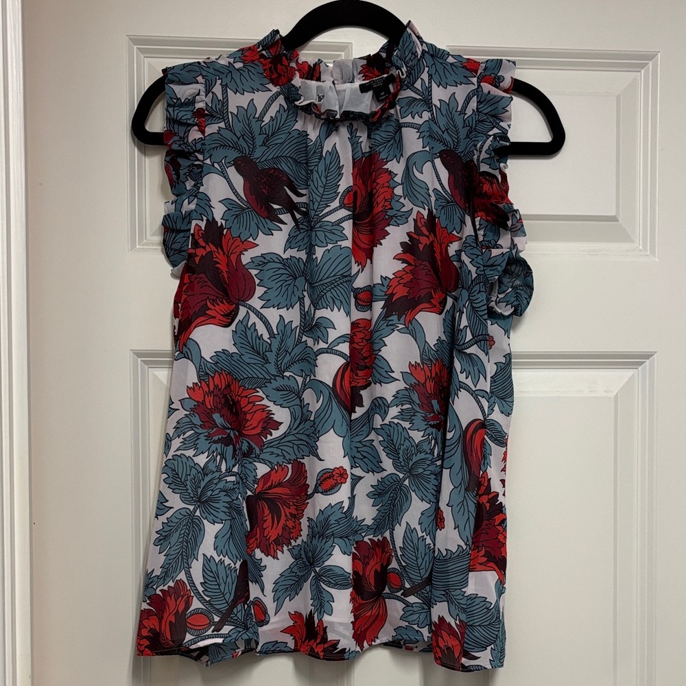 Ann Taylor Factory Floral Ruffle Top - business casual,sleeveless, flowy
